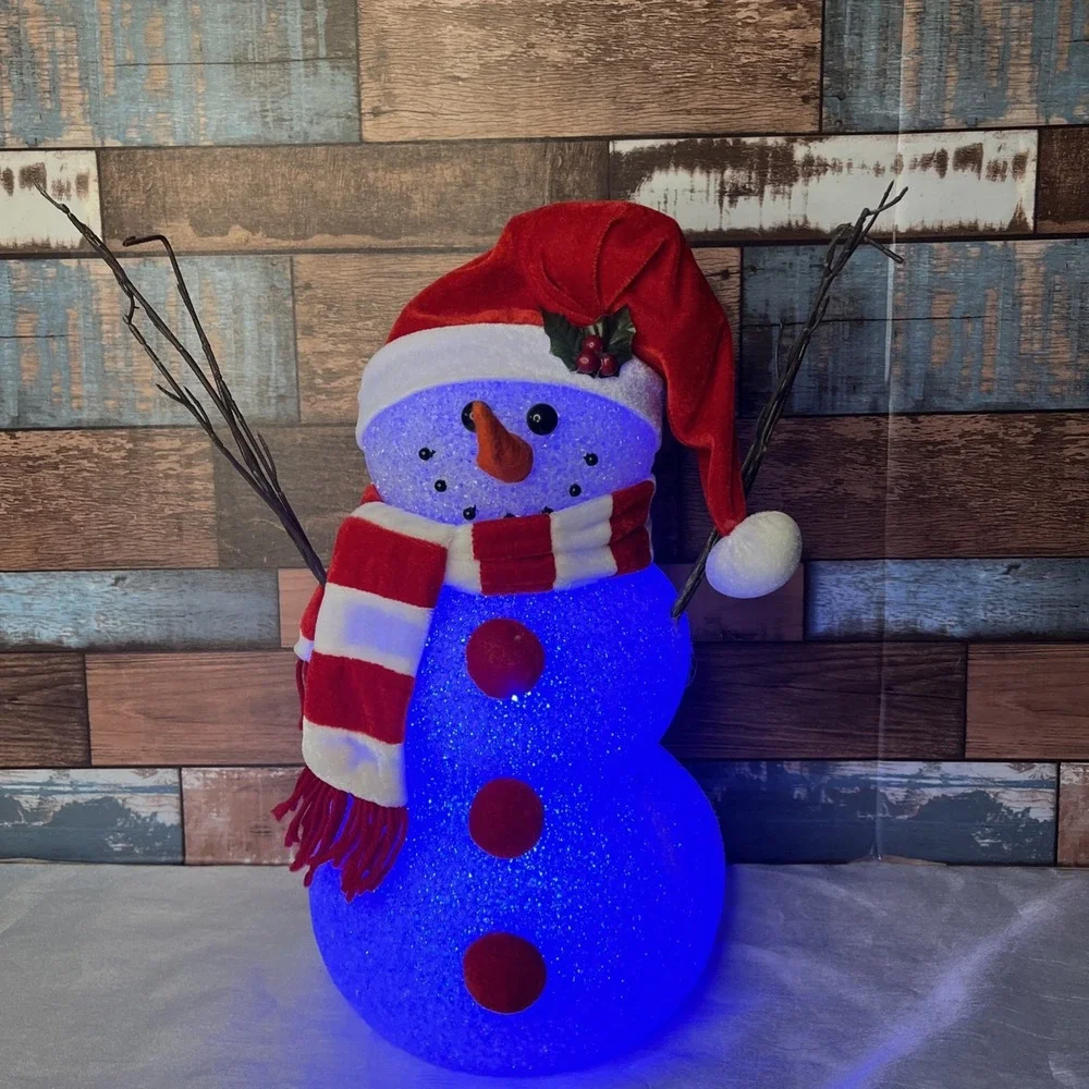 Vintage Large Melted Plastic Popcorn‎ Snowman Color Changing Light 16